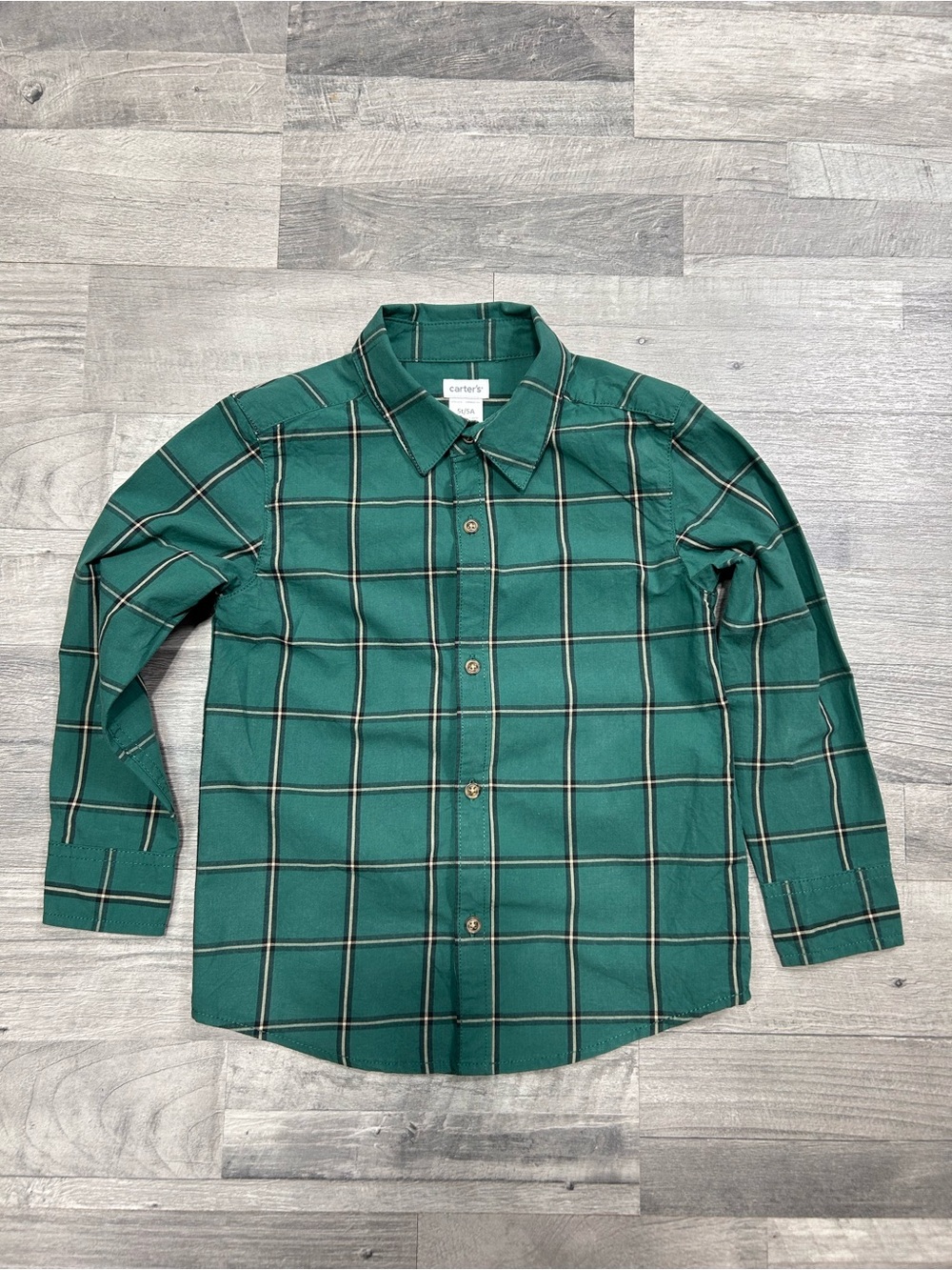 Carter's Boys Green Plaid Button-Down Long Sleeve Shirt 5T